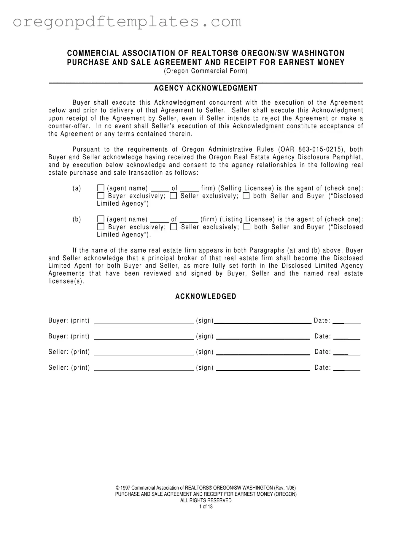 Blank Money Agreement Oregon Form
