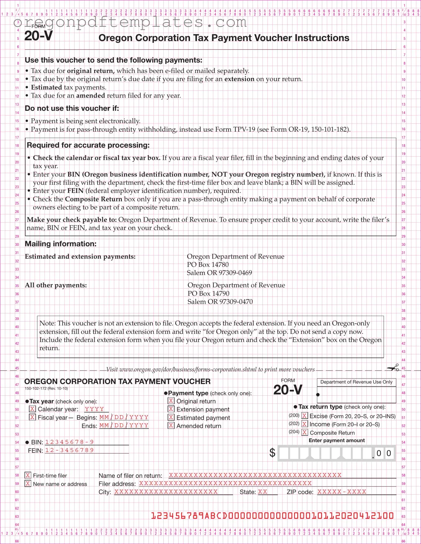 Blank Oregon 20 V Form
