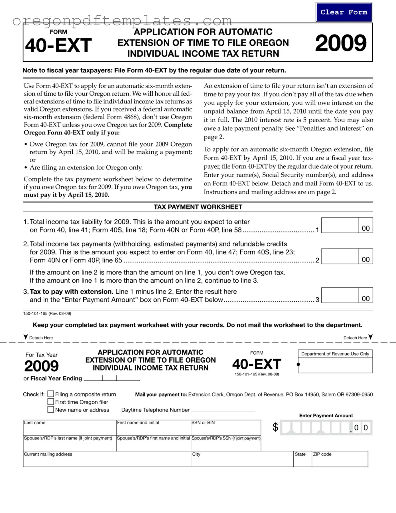 Blank Oregon 40 Ext Form