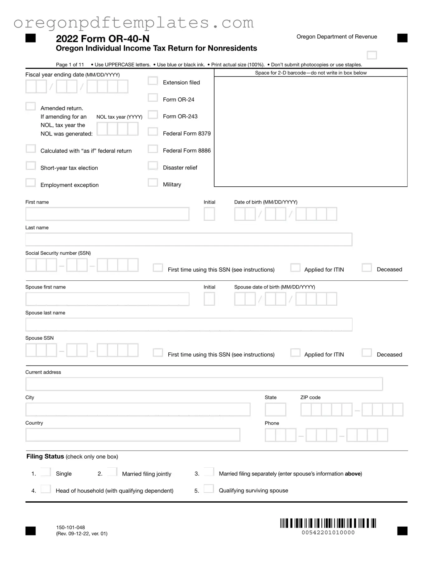 Blank Oregon 40N Form