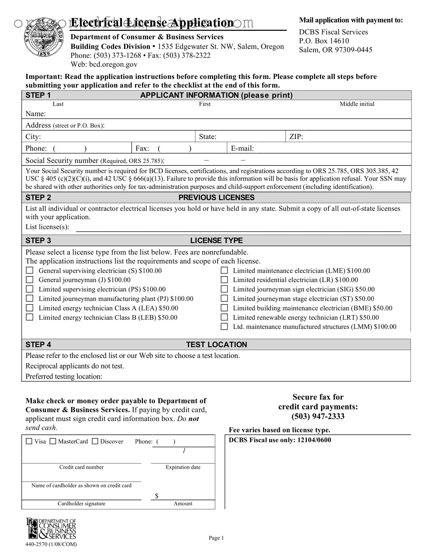 Blank Oregon 440 2570 Form