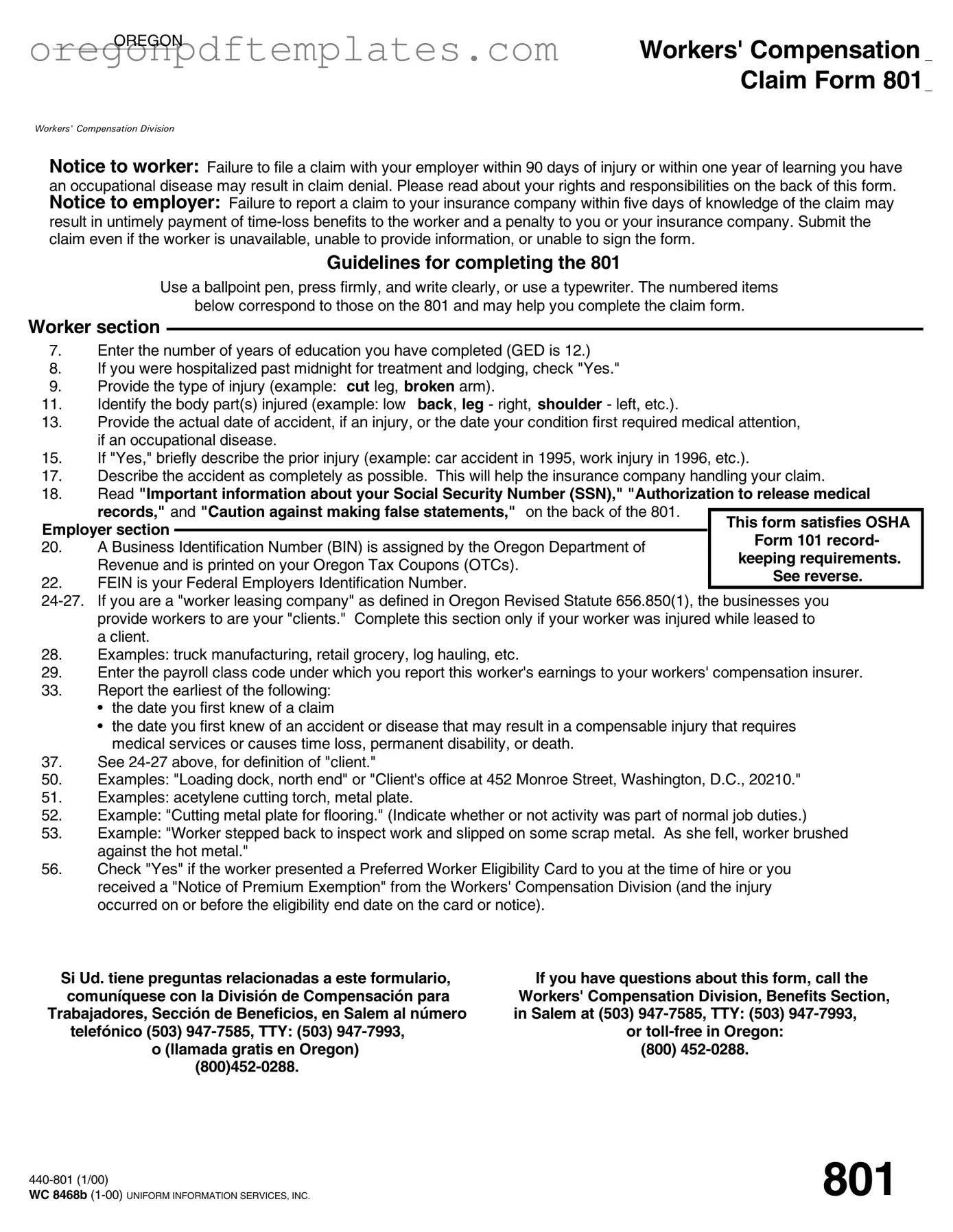 Blank Oregon 801 Form