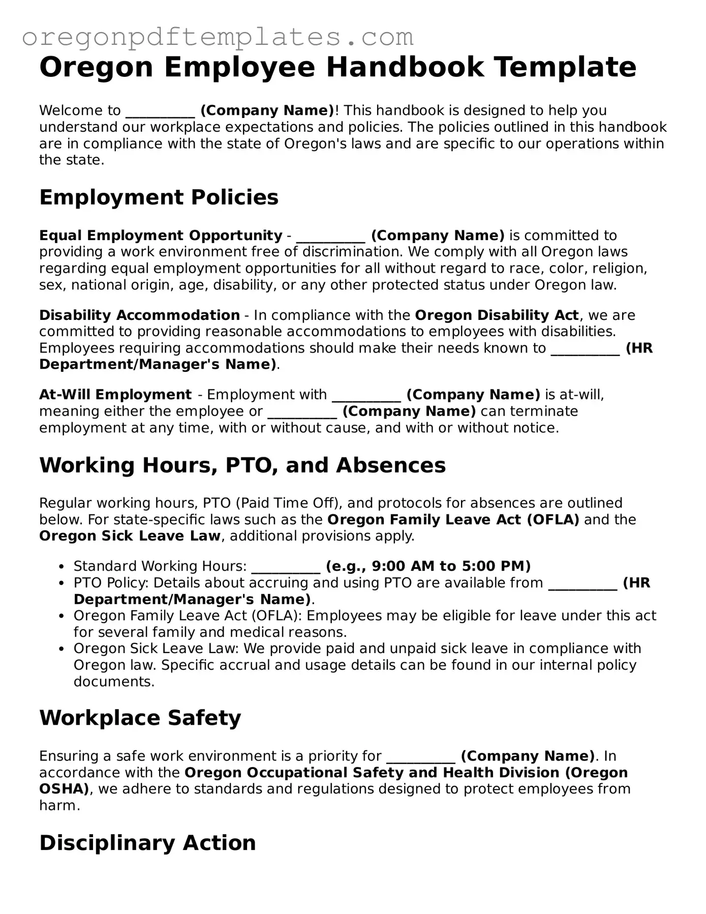 Employee Handbook Document for Oregon State