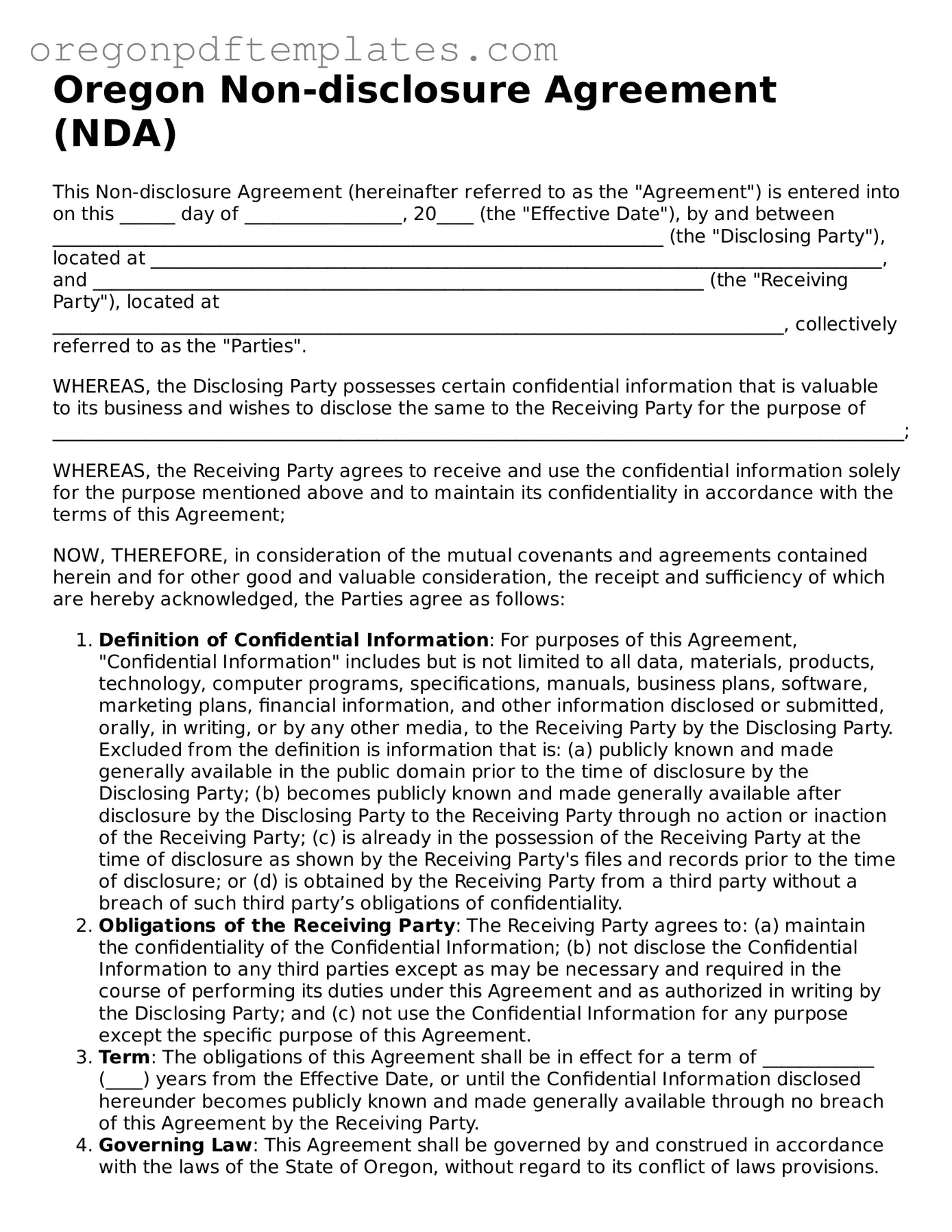 Non-disclosure Agreement Document for Oregon State