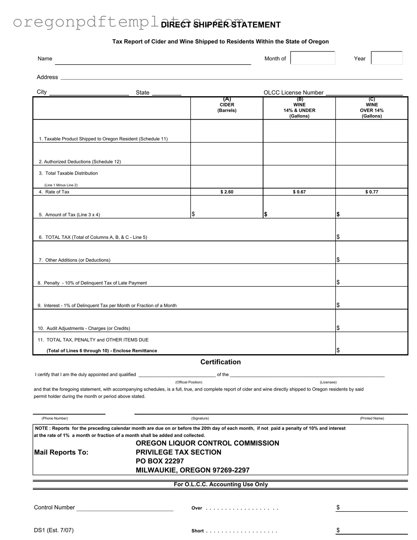 Blank Oregon Ds1 Form