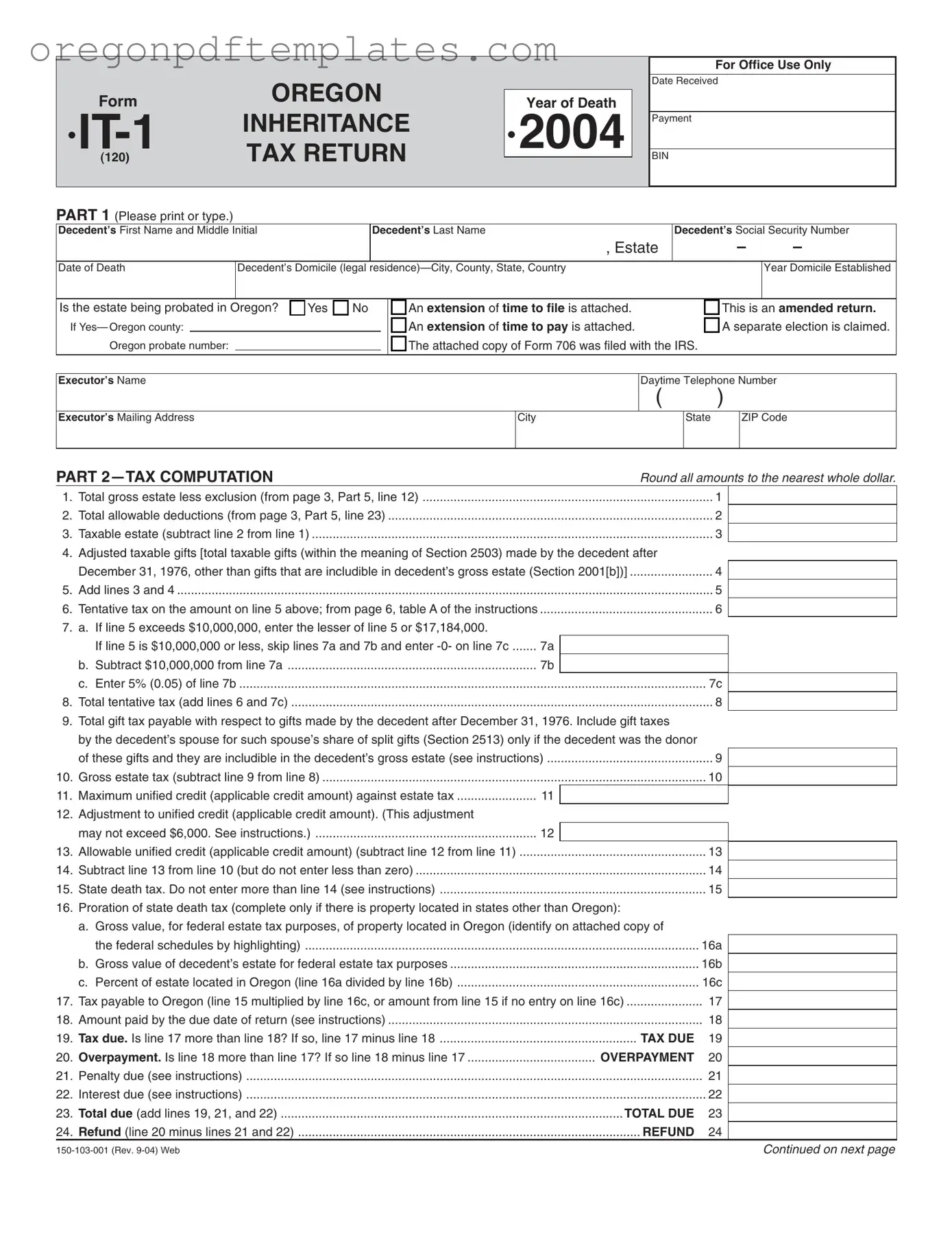 Blank Oregon It 1 Form