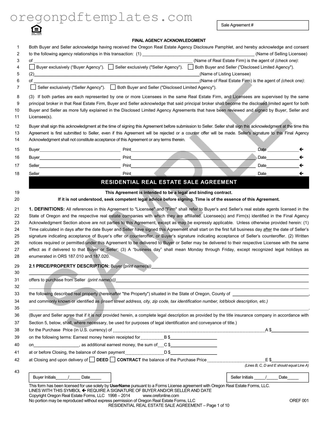 Blank Oregon Real Estate Form