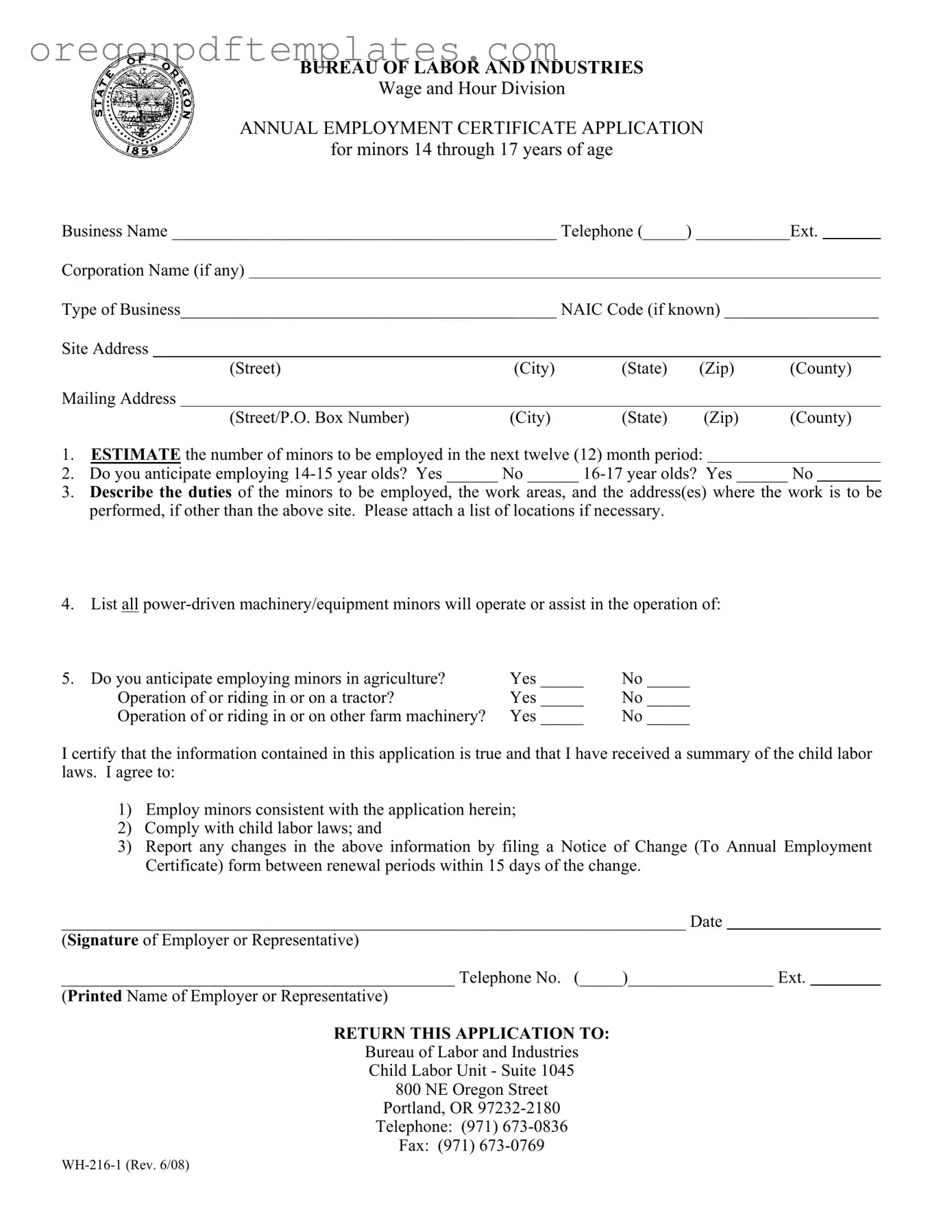 Blank Oregon Wh 216 1 Form