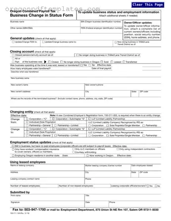 Blank Bin Oregon Form
