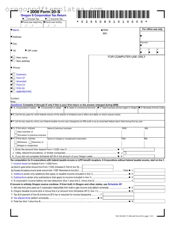 Blank Oregon 20 S Form