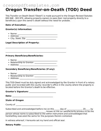 Transfer-on-Death Deed Document for Oregon State