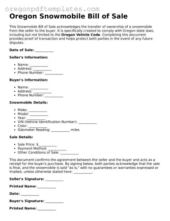 Snowmobile Bill of Sale Document for Oregon State