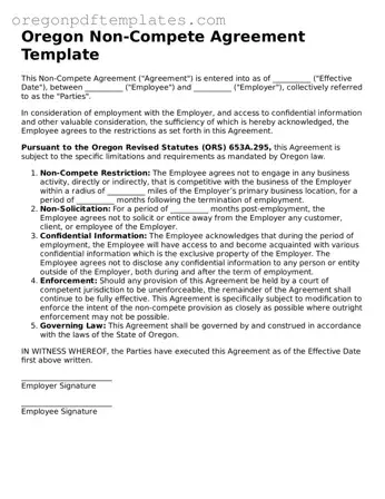 Non-compete Agreement Document for Oregon State