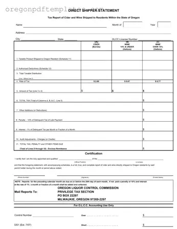 Blank Oregon Ds1 Form