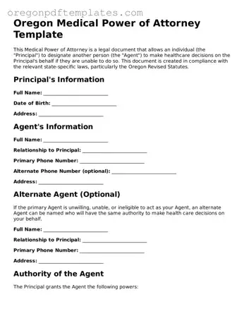 Medical Power of Attorney Document for Oregon State