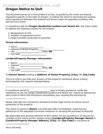 Notice to Quit Document for Oregon State