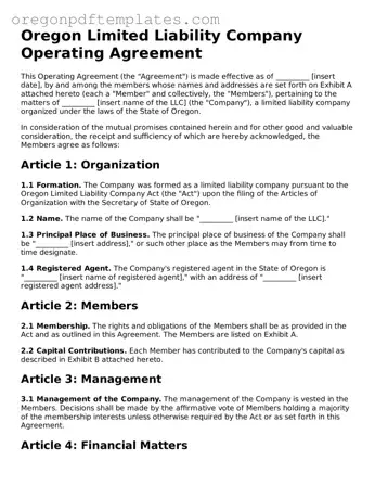 Operating Agreement Document for Oregon State