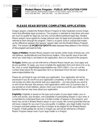Blank Oregon Modest Means Program Form