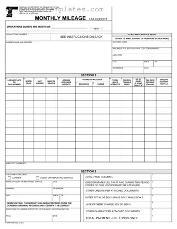 Blank Oregon Monthly Mileage Tax Form