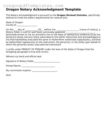 Notary Acknowledgement Document for Oregon State