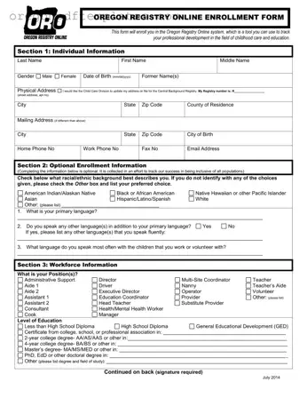 Blank Oregon Registry Enrollment Form