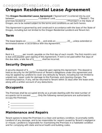 Residential Lease Agreement Document for Oregon State