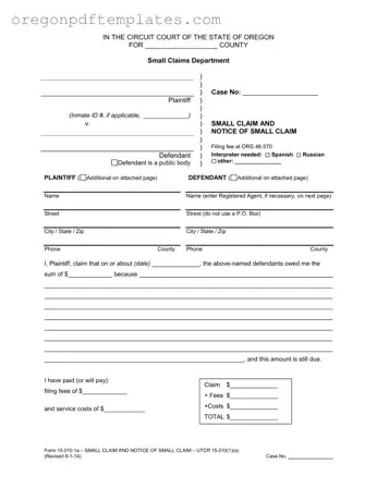 Blank Oregon Small Claim Form