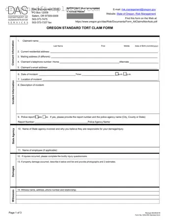 Blank Oregon Tort Claim Form